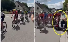Důchodkyně na vozítku vjela do pelotonu. Následoval hromadný pád